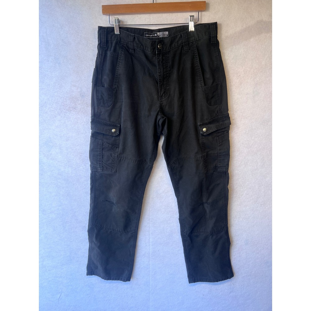 Carhartt Mens Black Relaxed Fit Ripstop Cargo Work Pants 34x32 463